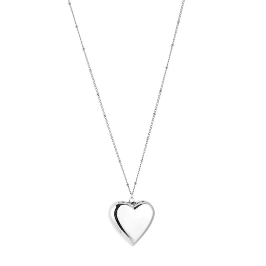 KETTING BEDEL HART GROOT ZILVER