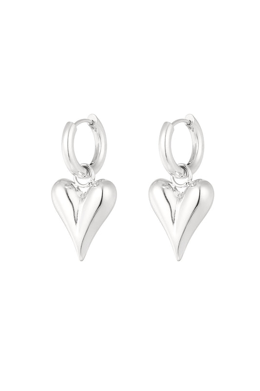 OORBELLEN HART GROOT ZILVER