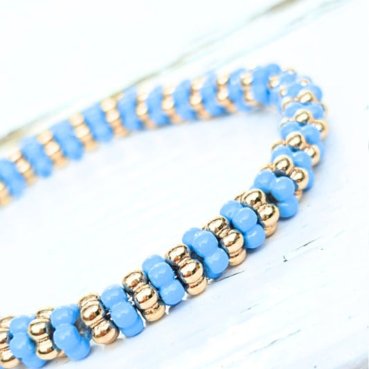 ARMBAND FLOWERBEADS BLAUW - LABEL SIX