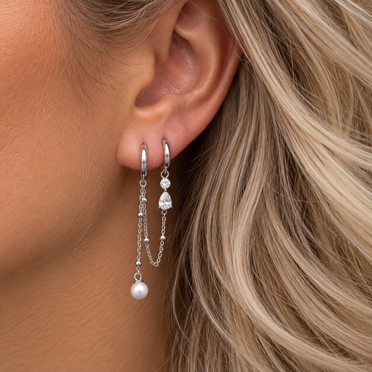 OORBELLEN PAREL BLING ZILVER Kinaofashionboutique