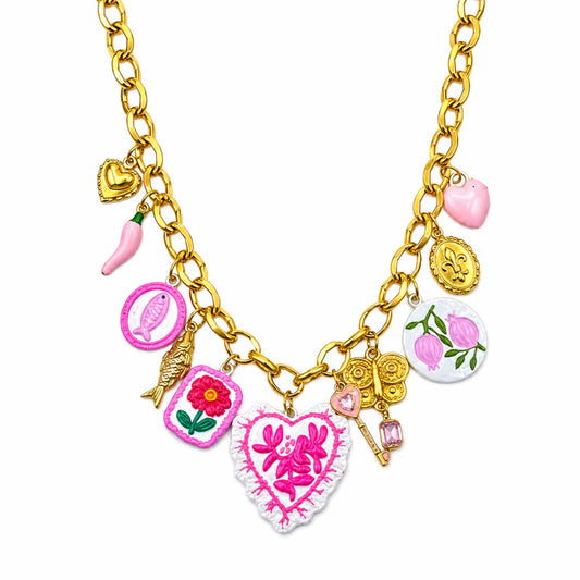 KETTING FLOWER BEDEL ROZE