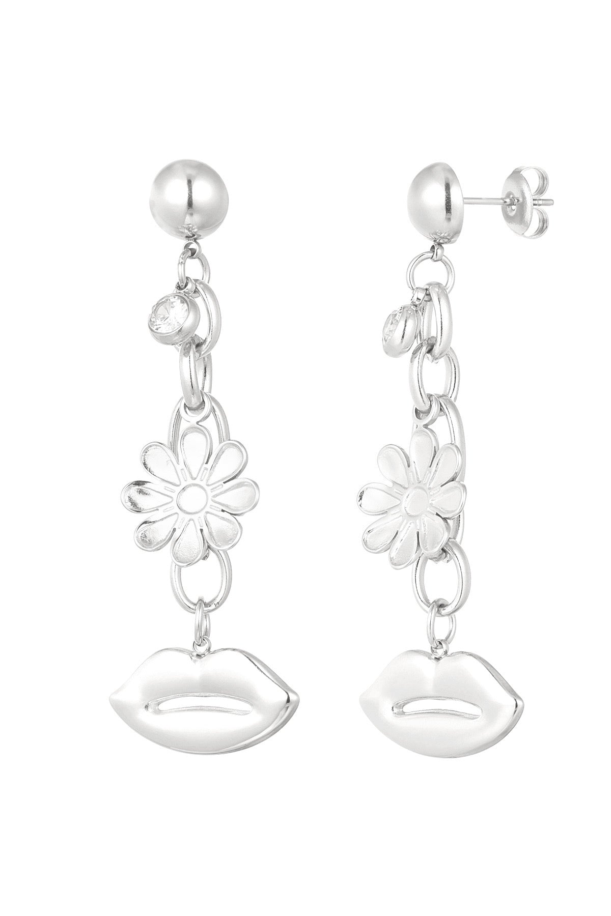 OORBELLEN FLOWER KISS ZILVER