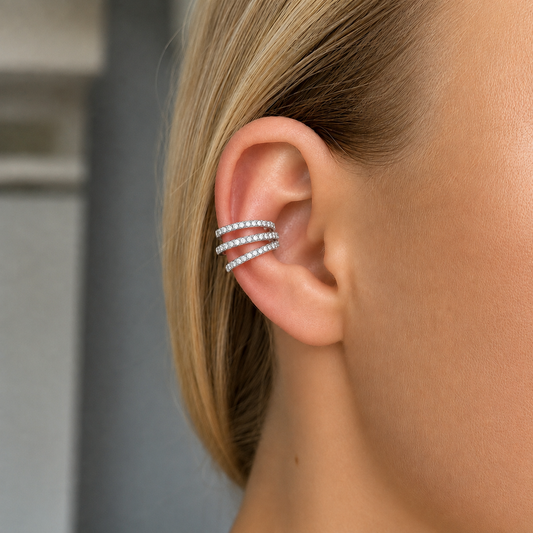 EARCUFF TRIPLE STRASS ZILVER