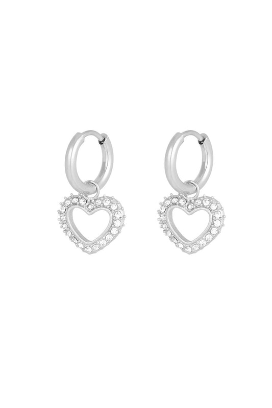 OORBELLEN DIAMOND HEART ZILVER