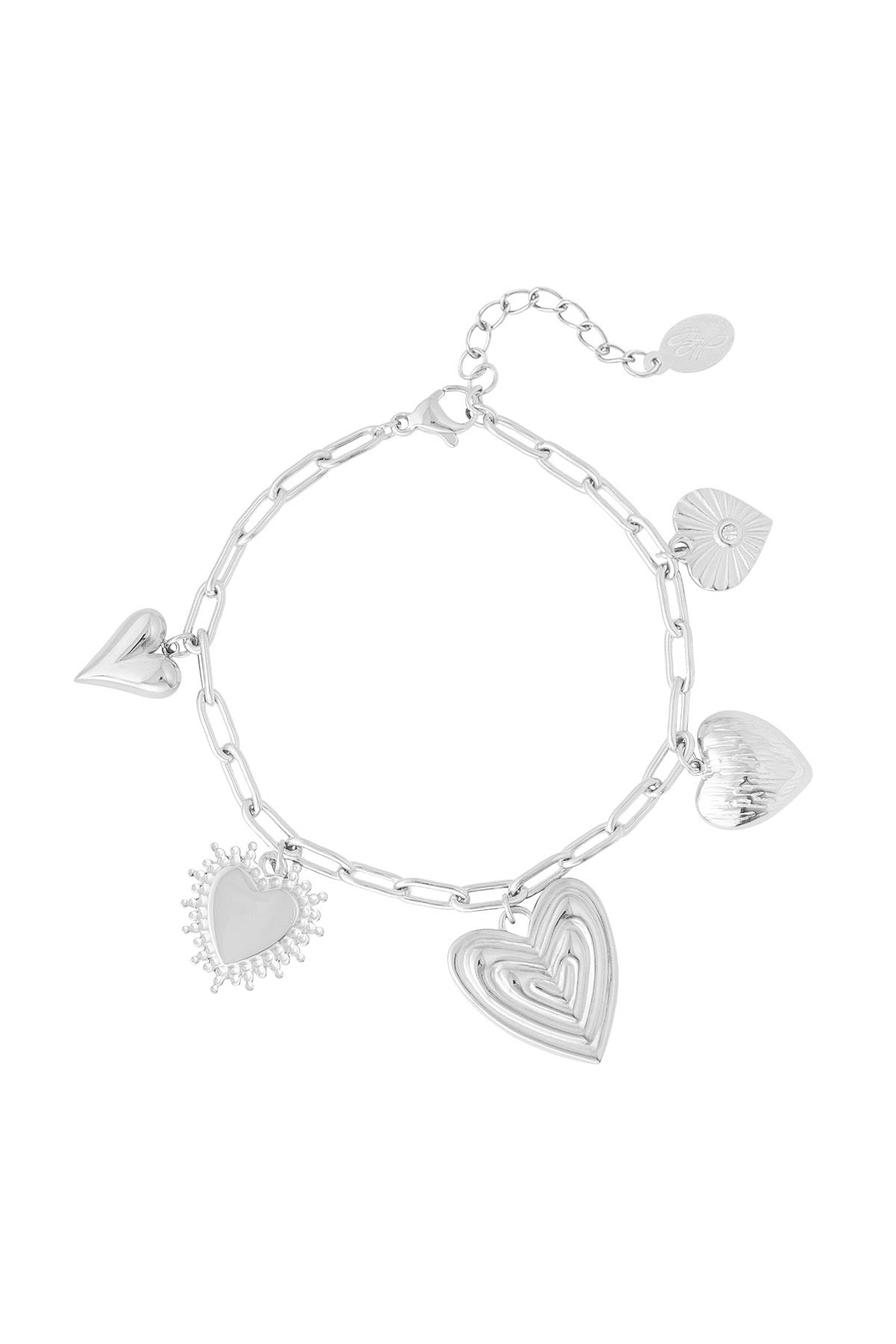 ARMBAND FULL HEARTS ZILVER