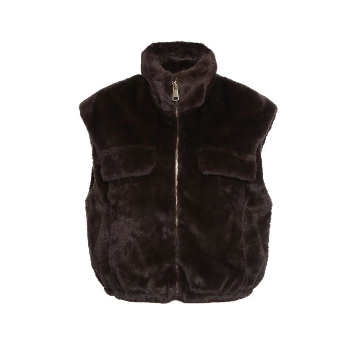 GILET FAUX FUR COFFEE