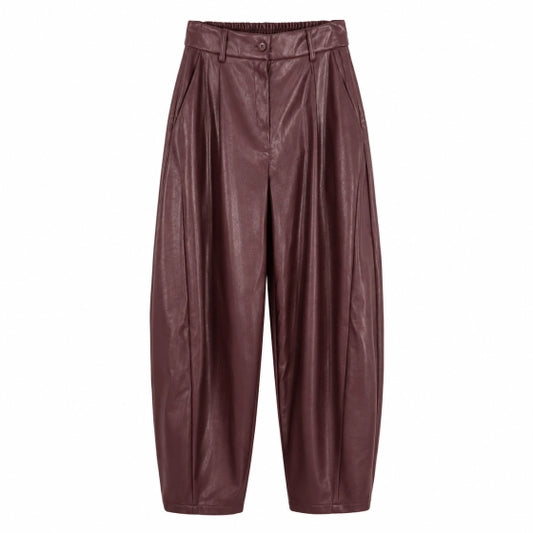 BROEK BARREL PU AUBERGINE