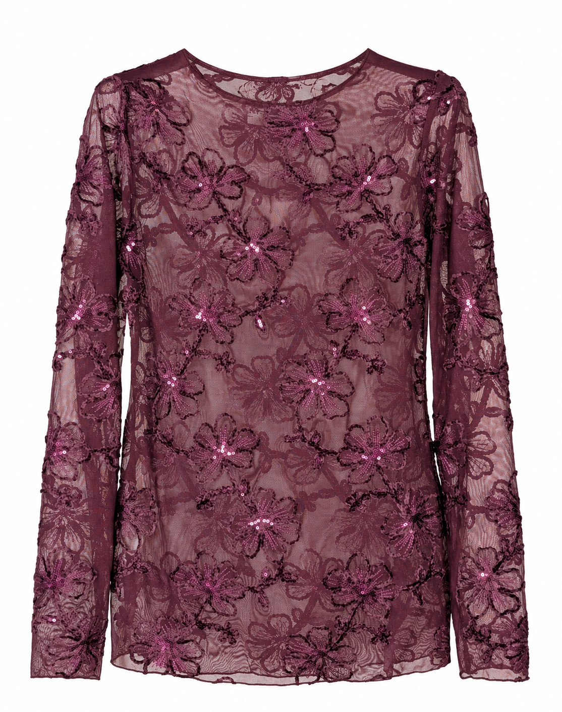 TOP MESH GLITTER SANDY BORDEAUX Kinaofashionboutique