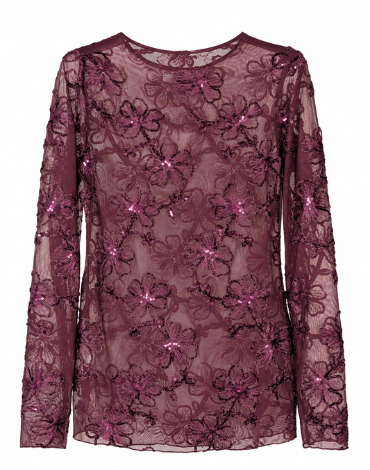 TOP MESH GLITTER SANDY BORDEAUX Kinaofashionboutique