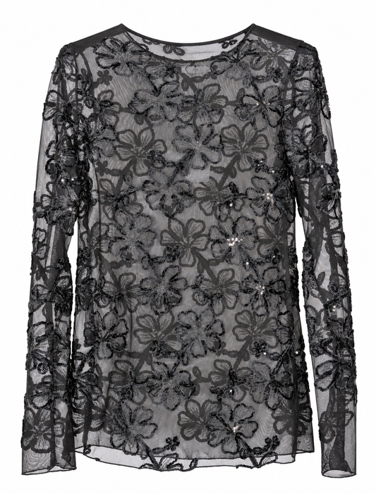 TOP MESH GLITTER SANDY ZWART Kinaofashionboutique