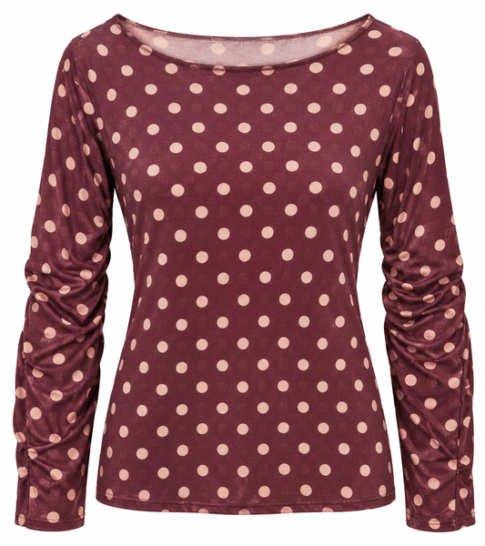 TOP MESH POLKA DOT AUBERGINE Kinaofashionboutique