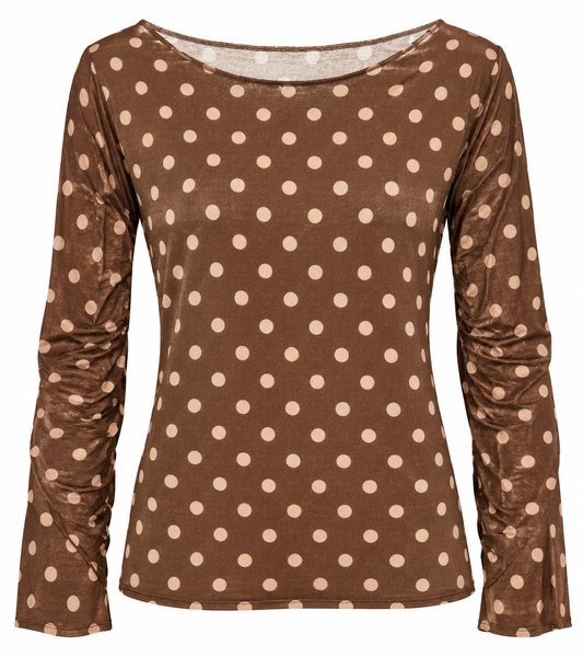 TOP MESH POLKA DOT BRUIN Kinaofashionboutique