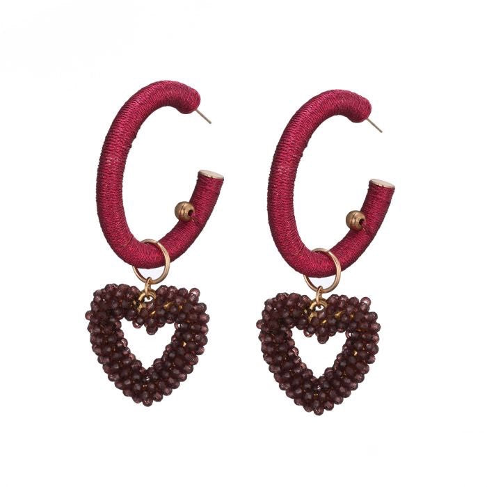 OORBELLEN HOOPS HEART ROOD