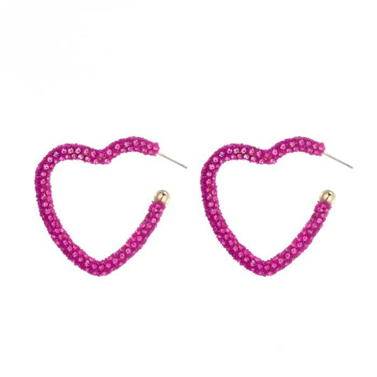 OORBELLEN HART GLITTER FUSHIA