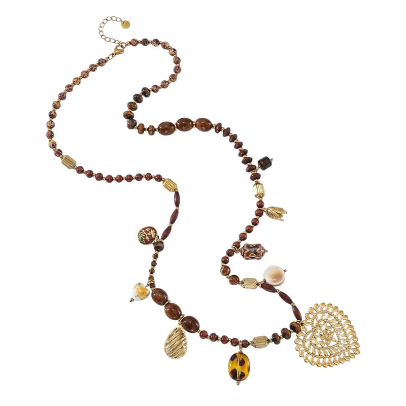KETTING LOVIE BEADS BRUIN Kinaofashionboutique