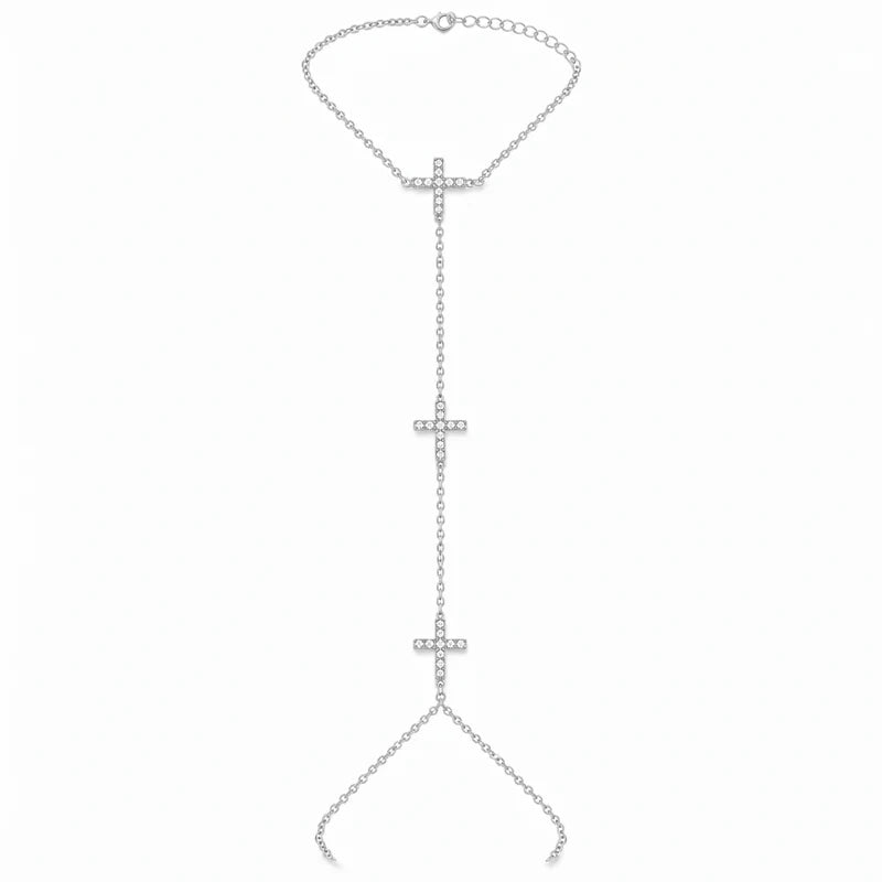 ARMBAND HANDCHAIN CROSS ZILVER