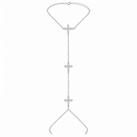 ARMBAND HANDCHAIN CROSS ZILVER